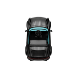 Black CRUZ Mini Monterey electric mini car, single-seat cockpit, top-down view.