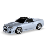 Satin silver CRUZ Mini Napa electric mini car, front three-quarter view.
