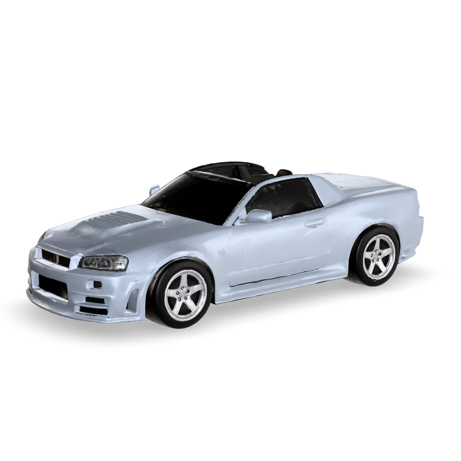 Satin silver CRUZ Mini Napa electric mini car, front three-quarter view.