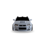Satin silver CRUZ Mini Napa electric mini car, front view.