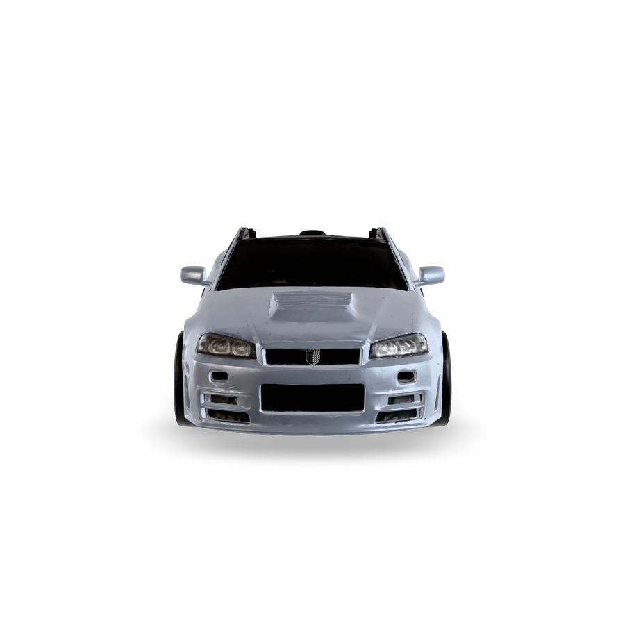 Satin silver CRUZ Mini Napa electric mini car, front view.