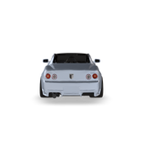 Satin silver CRUZ Mini Napa electric mini car, rear view.