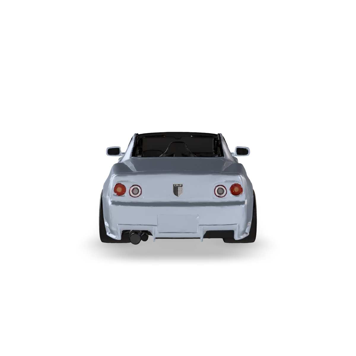 Satin silver CRUZ Mini Napa electric mini car, rear view.