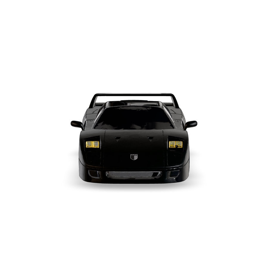 Gloss black CRUZ Mini Pebble electric mini car, front view.